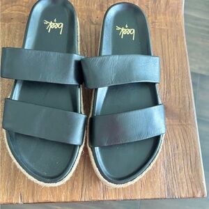 BEEK Black Leather Double Strap Sandals